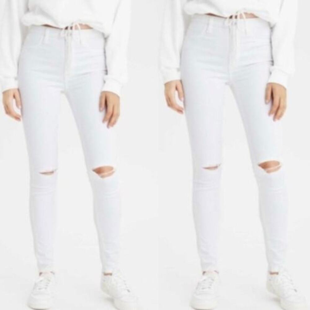 American Eagle Super‎ Stretch White Ripped Knee Skinny Jeans Plus Size 24 New